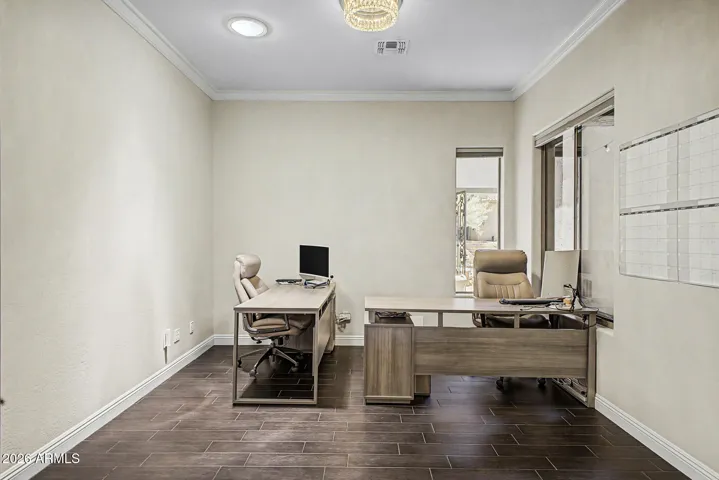 Dedicated home office provides a quiet and sophisticated workspace thoughtfully designed for productivity, focus, and flexibility