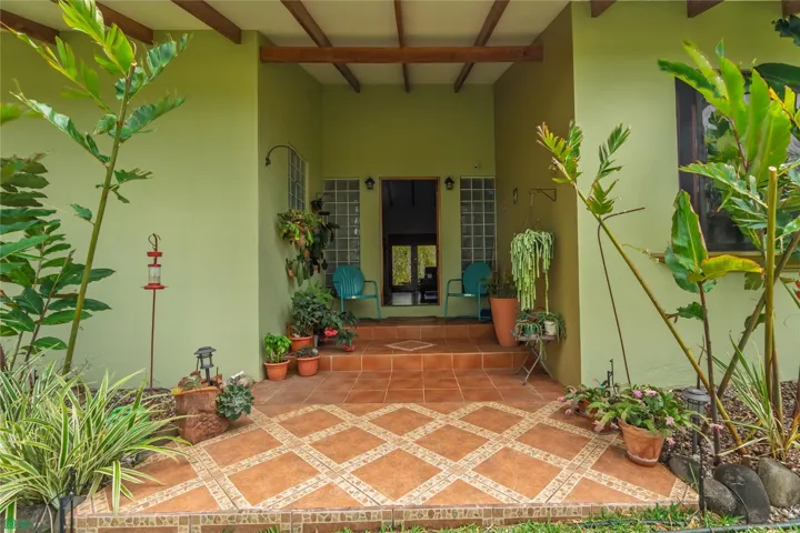 Hermosa casa con gran vegetación alrededor y cuenta con gran cantidad de plantas en el jardín.