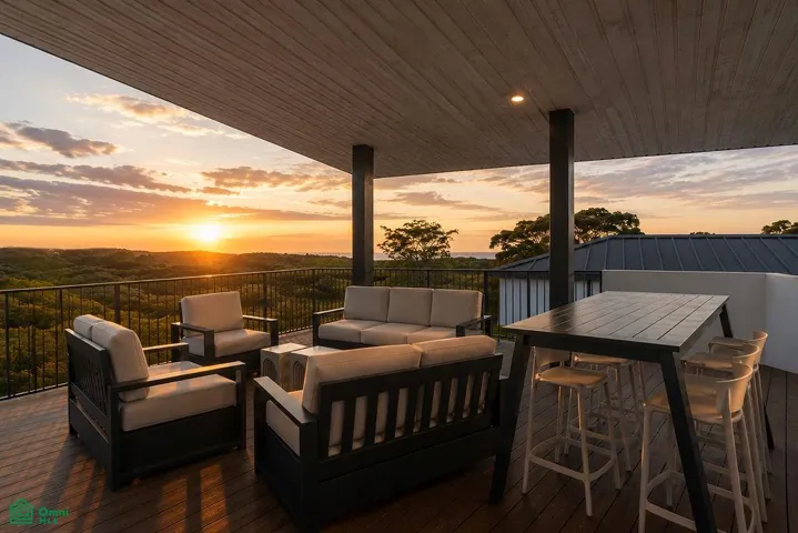 rooftop deck w bbq and lounging area
