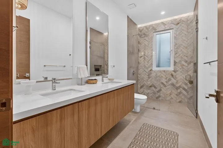guest bathroom on main floor w double vanity