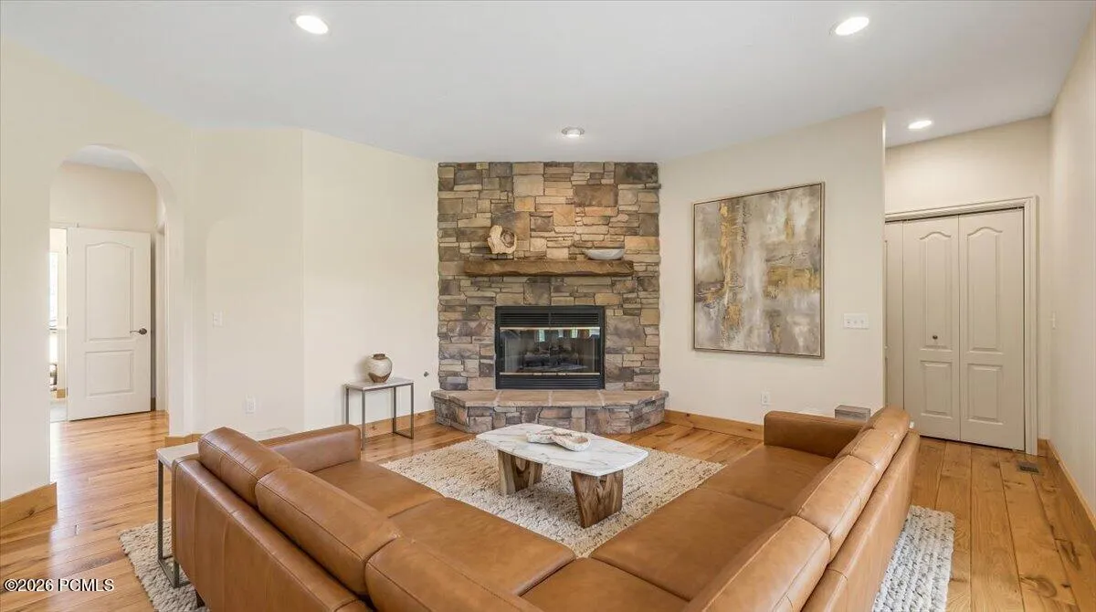 Virtually Staged. Great Room with Gas Fire Place and Hickory Floors