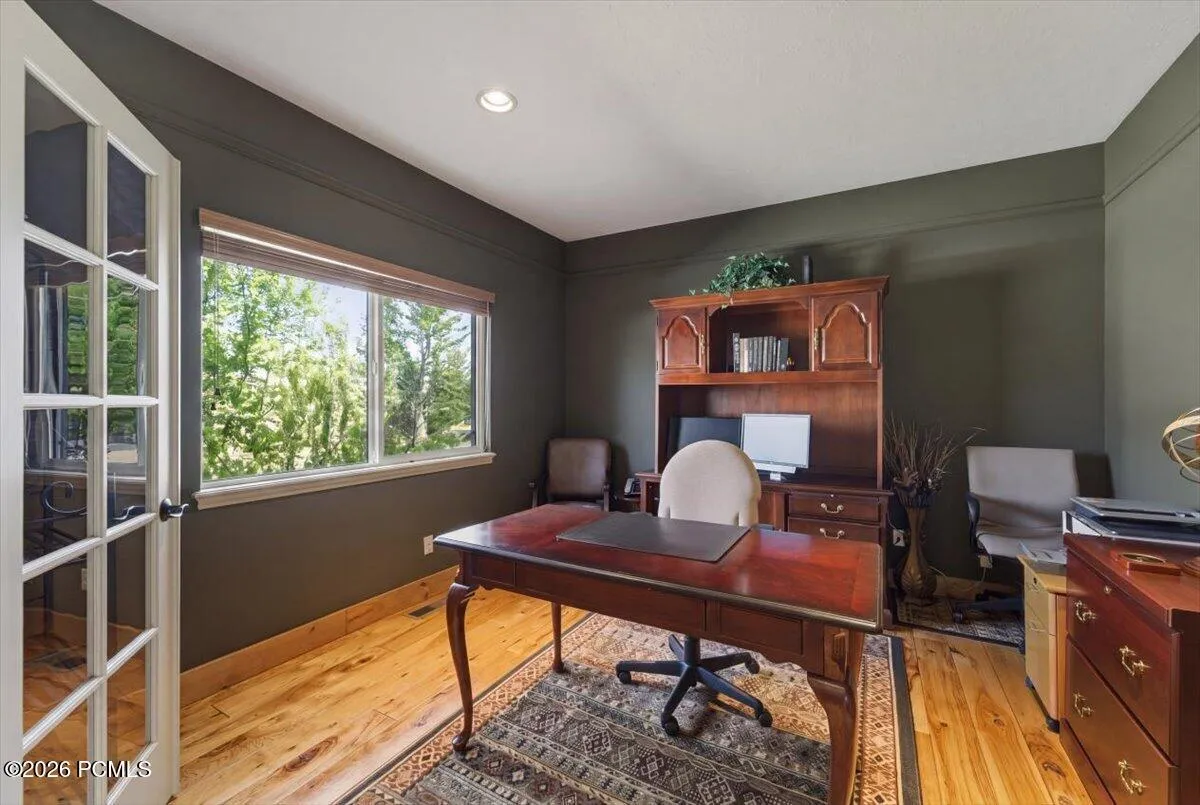 Office with French Doors and Hickory Floors