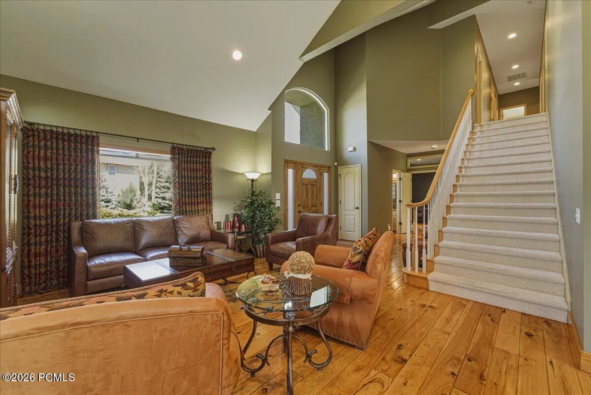 Living Room/Entry with Vaulted Ceilings and Hickory Floors