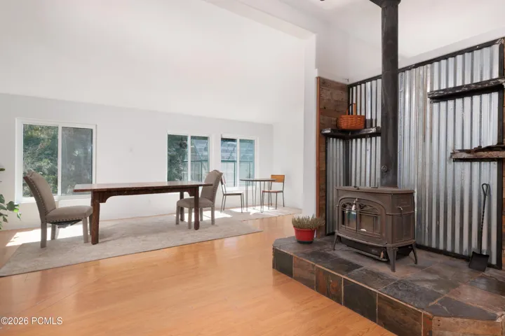Dining and wood fireplace