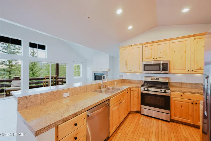 Granite counters and wood floor