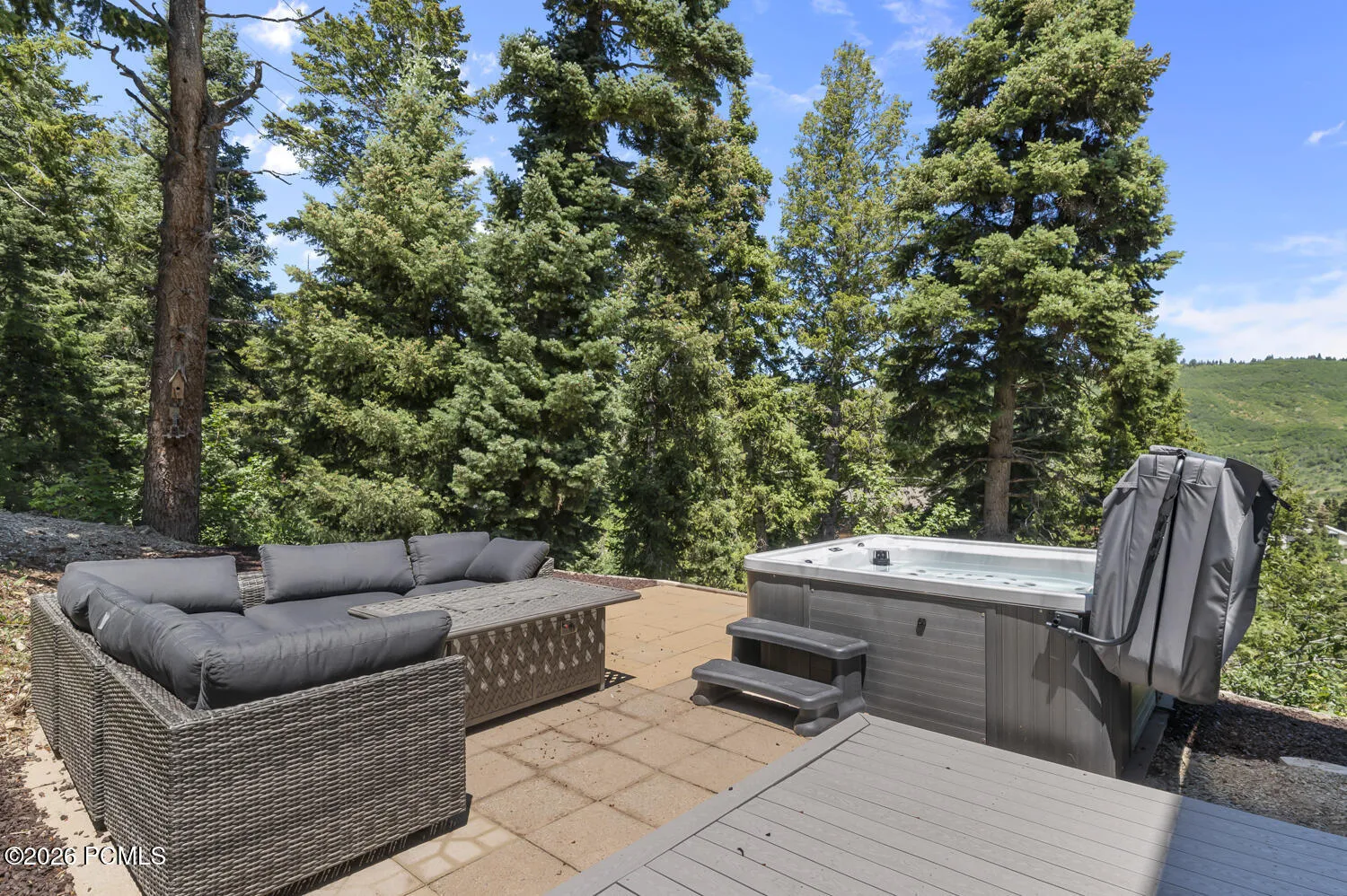 Back patio with hot tub