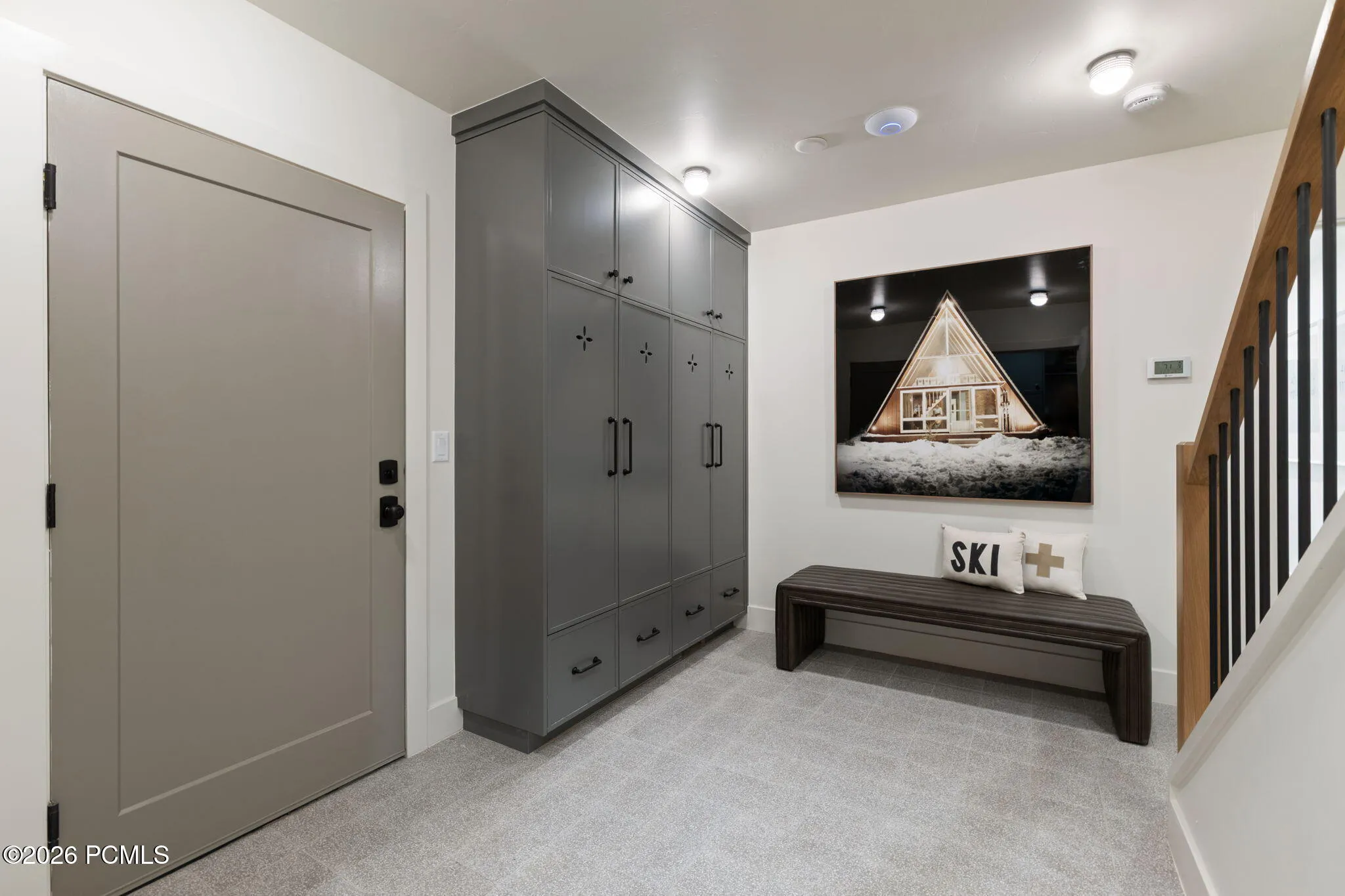 Mudroom with built in cabinets