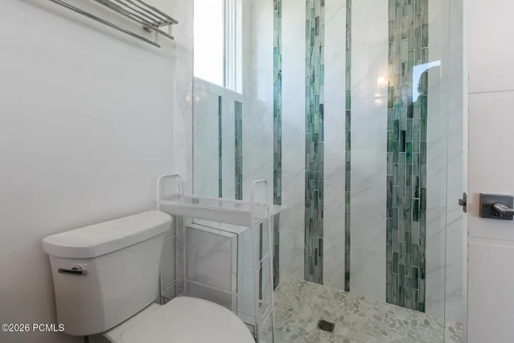 Shower and commode in laundry room