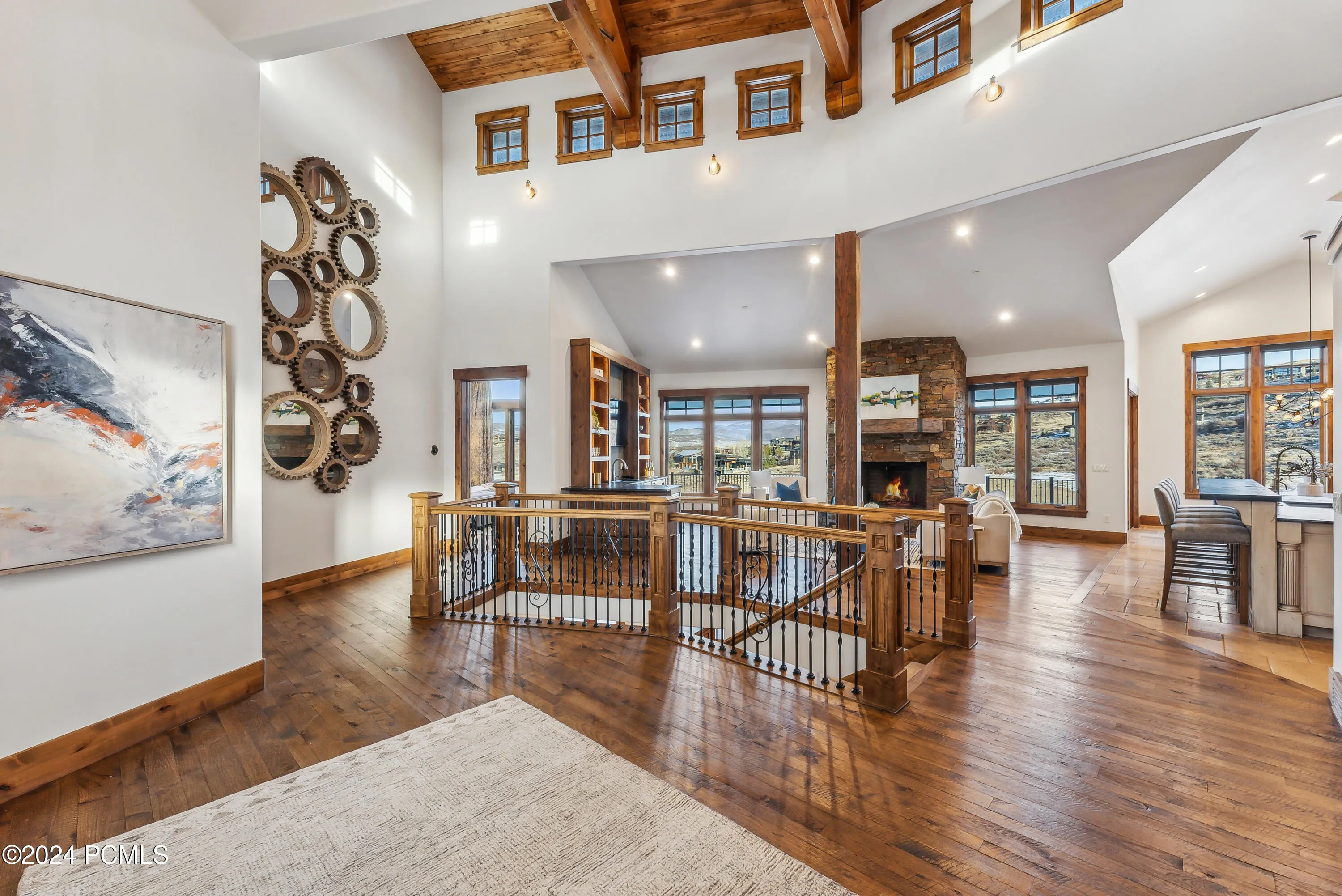 Vaulted Ceiling with Upper Light Story Windows & Wood Ceiling
