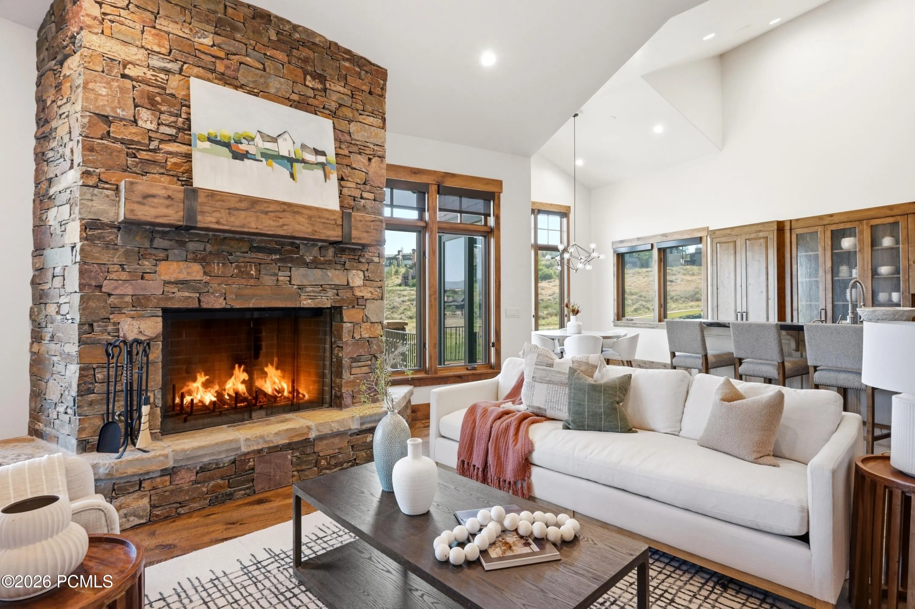 Floor to Ceiling Stone Fireplace