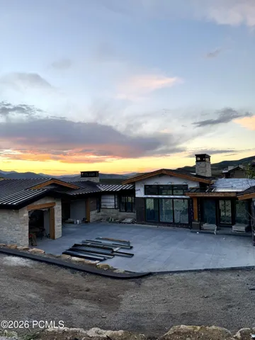 Drone pic of front exterior at sunset