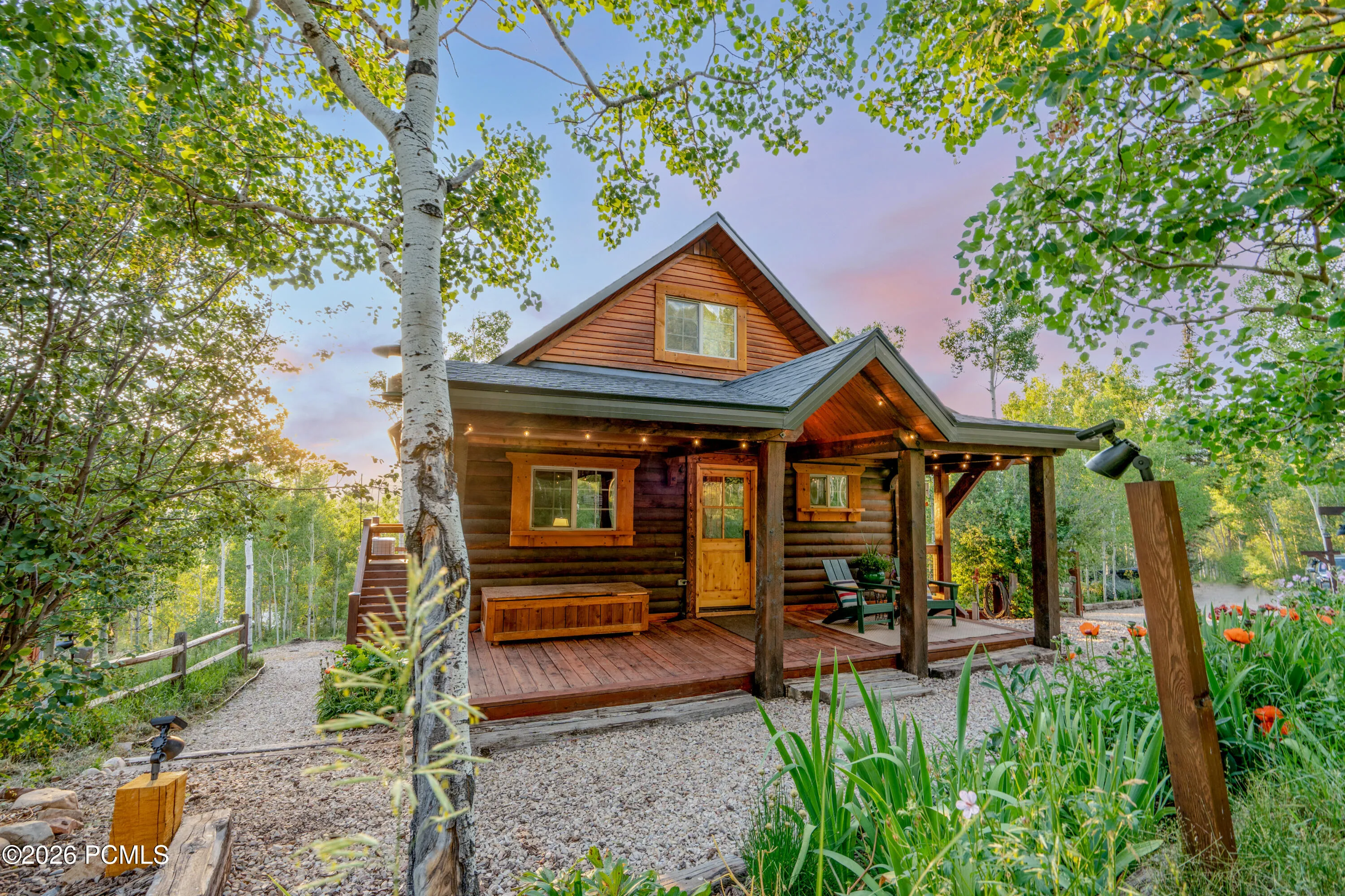 Front porch with perrenial garden view.