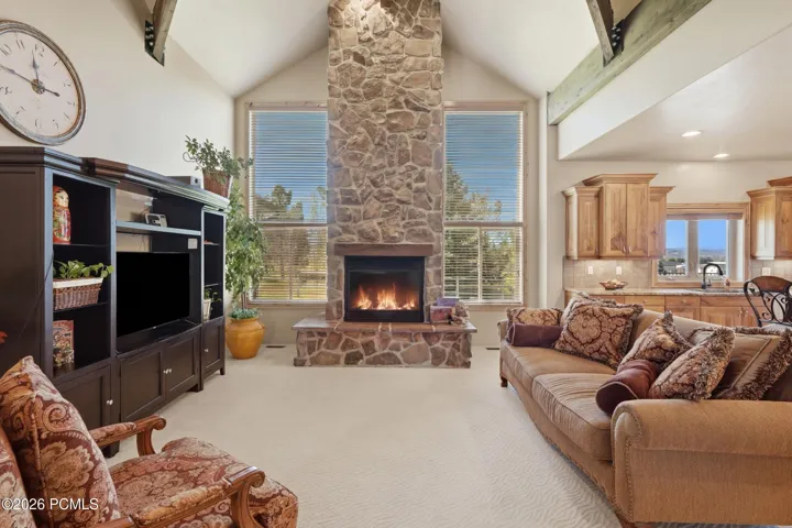 Main Floor Family, vaulted ceilings and beams, fireplace