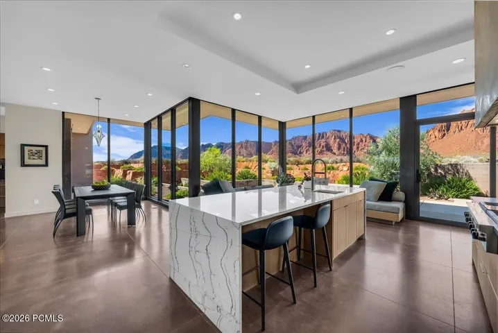Main Kitchen area with custom built in lounge