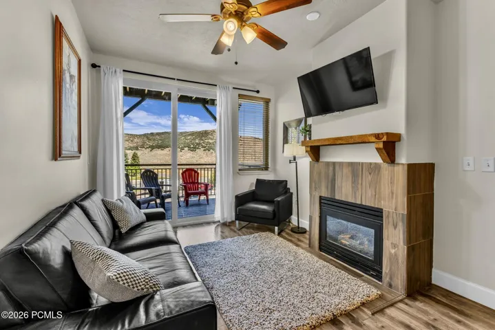 Mountain view from your living room couch. Warm up by the fire when the snow flys.