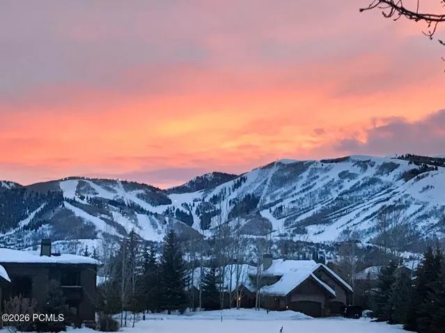 Sunset over the ski runs from upper deck