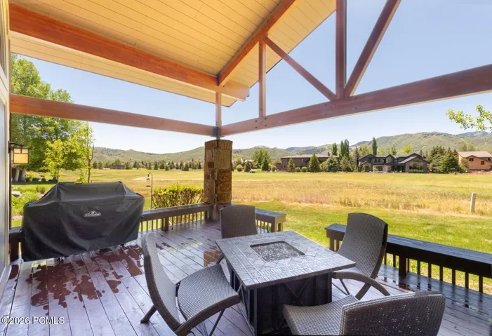 Deck with panoramic views of ski runs and East to Solamere.