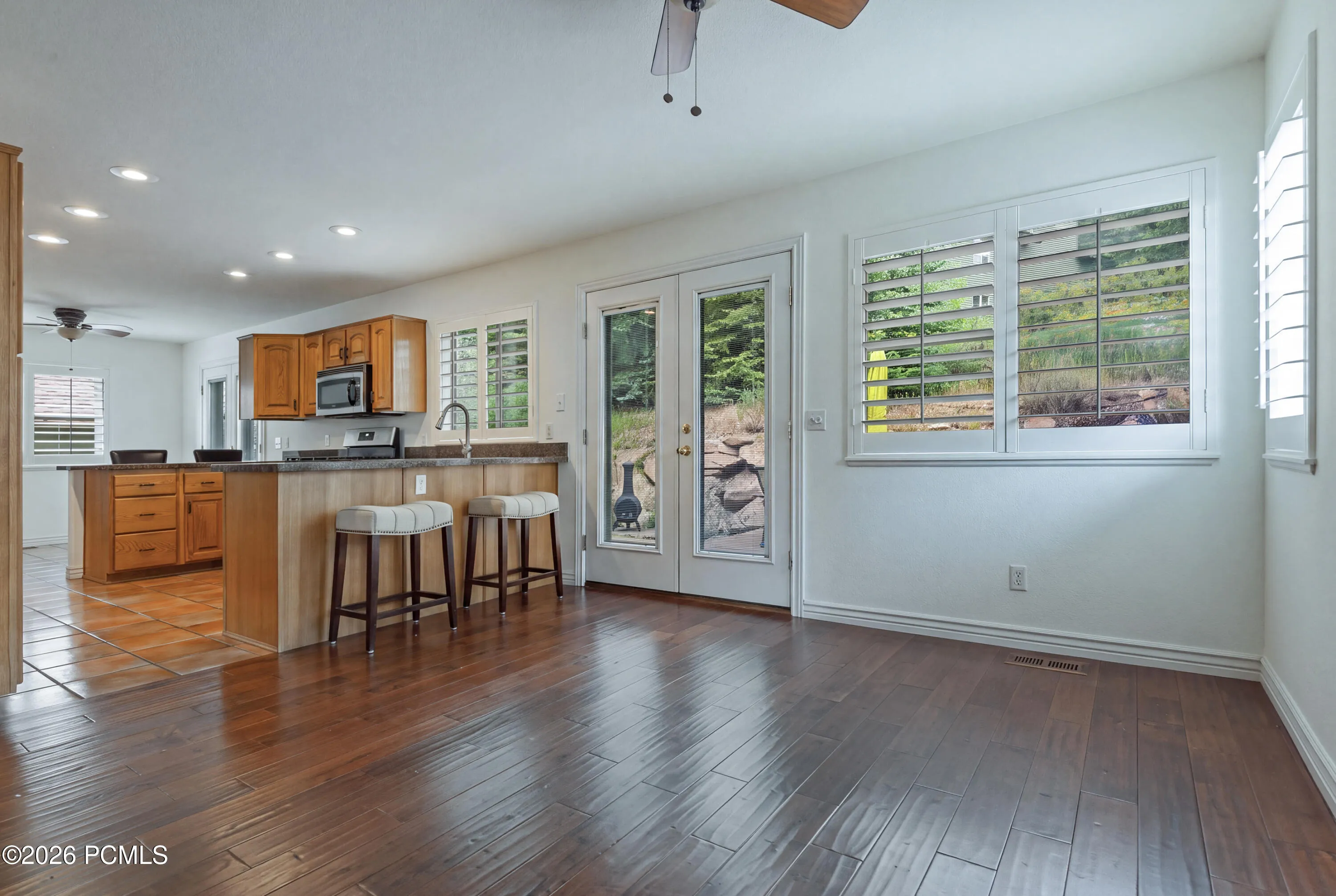 Family Room to the Back Deck & Kitchen