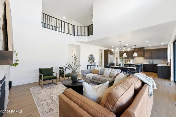 Living area with views of loft