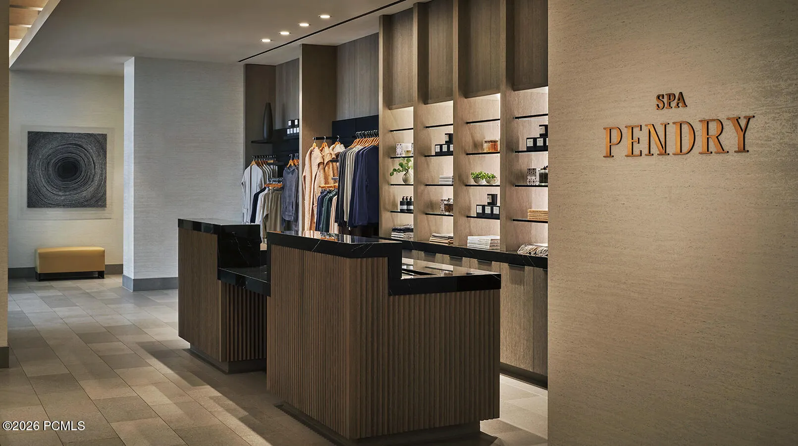Spa Pendry reception at Pendry Park City, the gateway to the spa, steam room and fitness facilities.