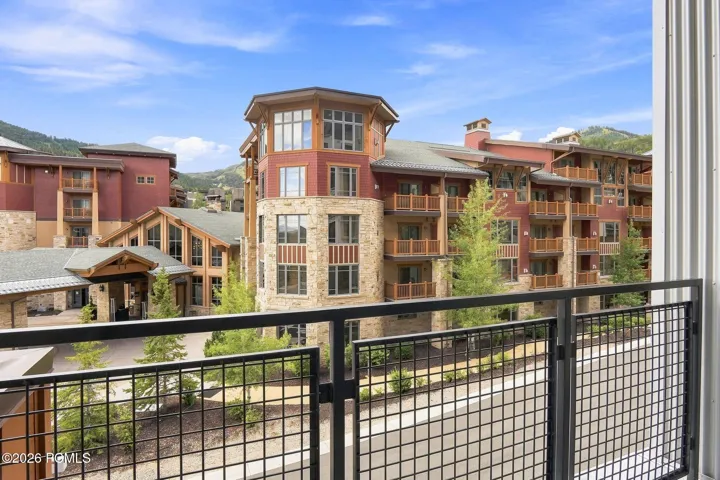 Canyons Village rooftops and Wasatch Back ridgelines from the private balcony.