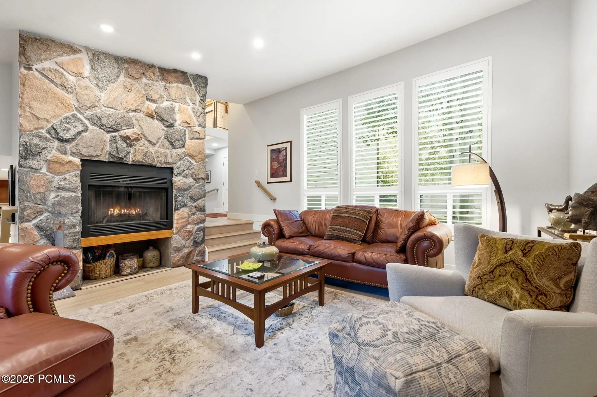 Living room w woodburning fireplace