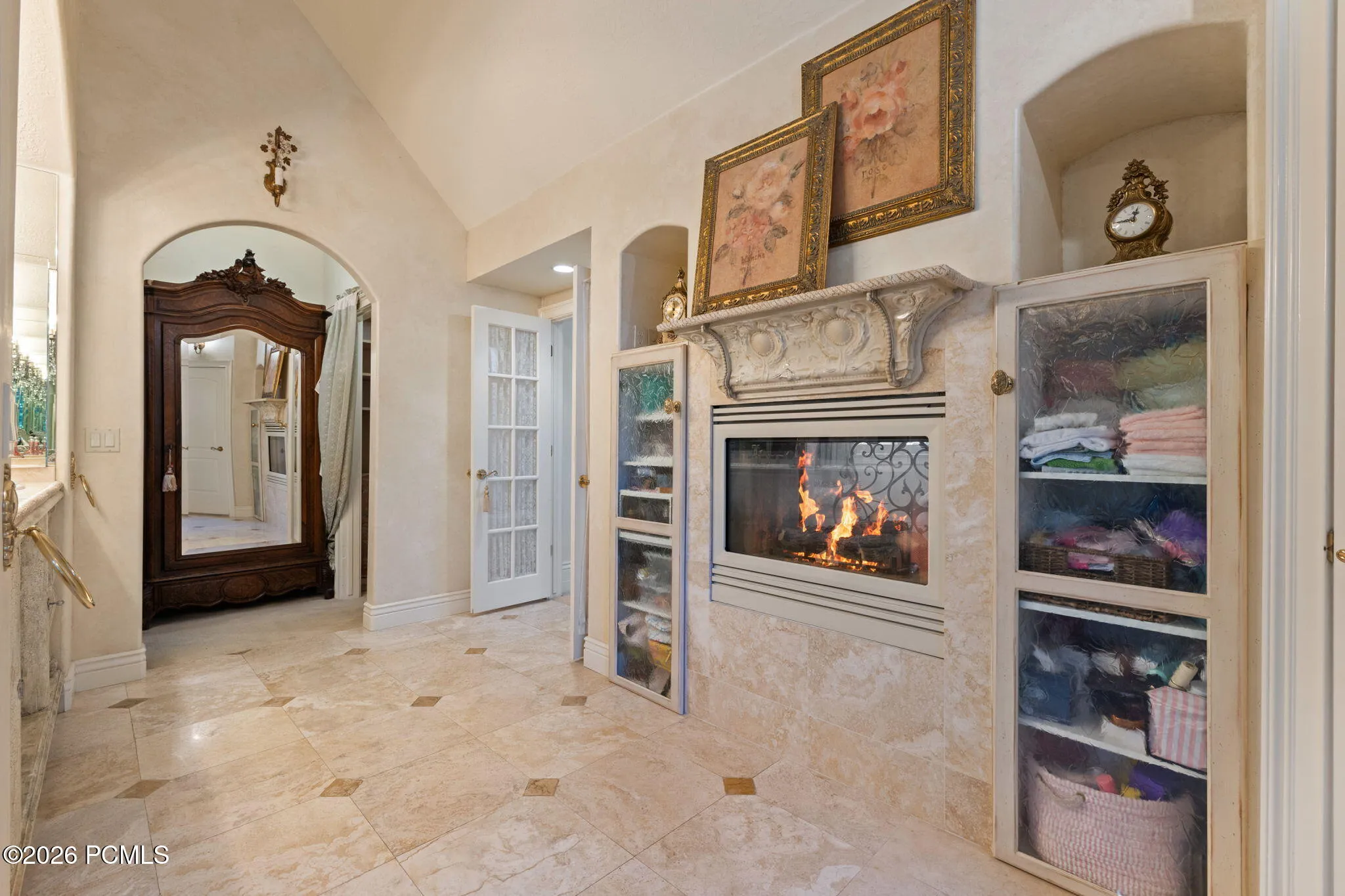 Gas fireplace primary bathroom
