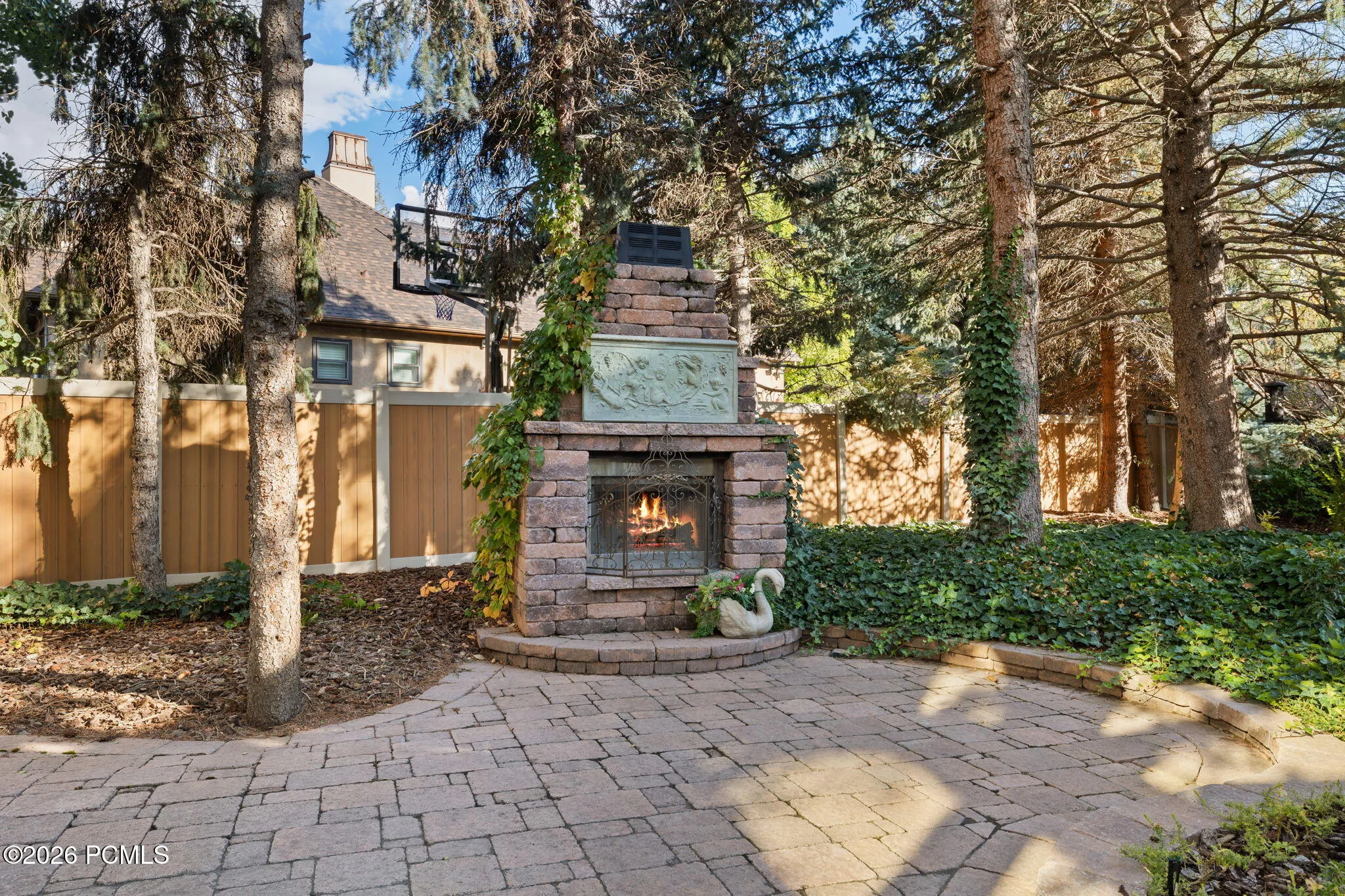 Outdoor fireplace on patio