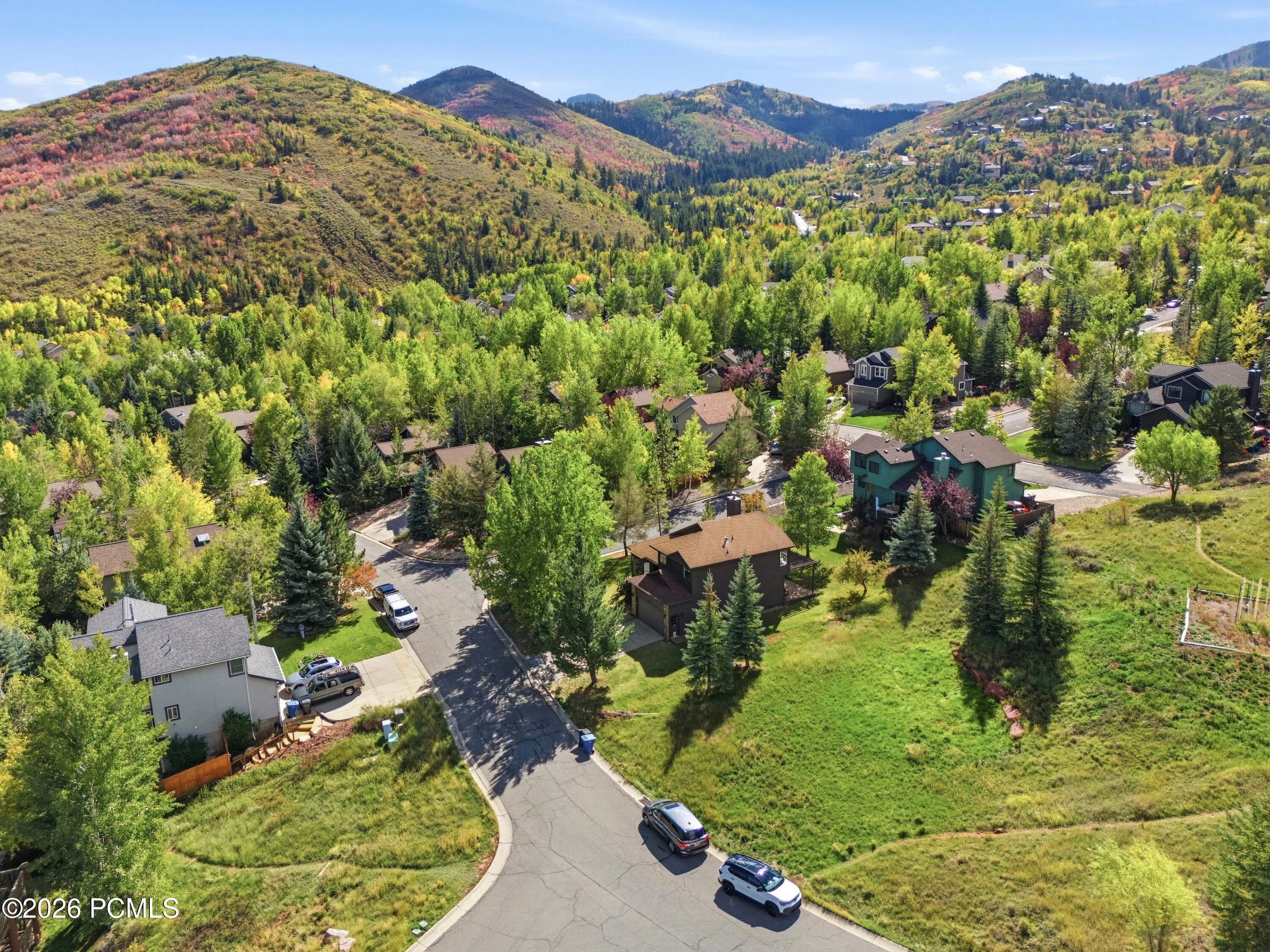 Aerial view of the corner lot and the surrounding open space.