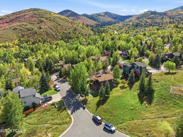 Aerial view of the corner lot and the surrounding open space.