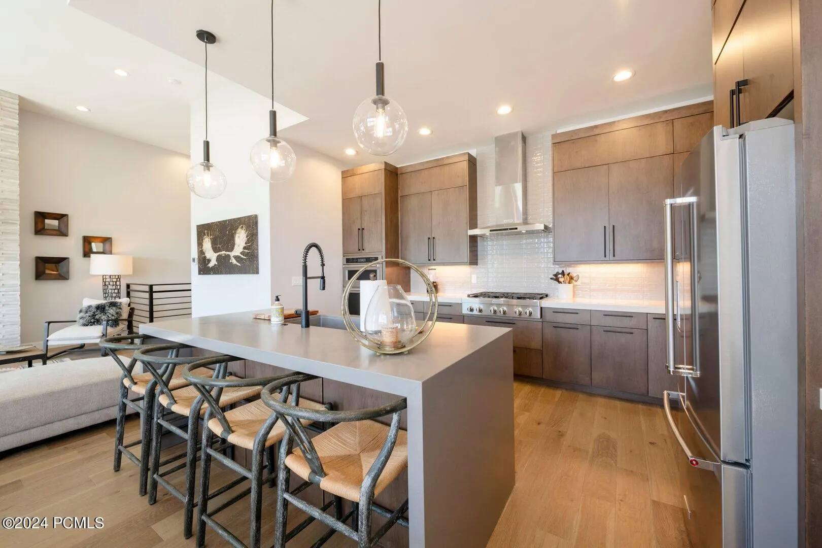 Sleek kitchen that takes advantage of great views