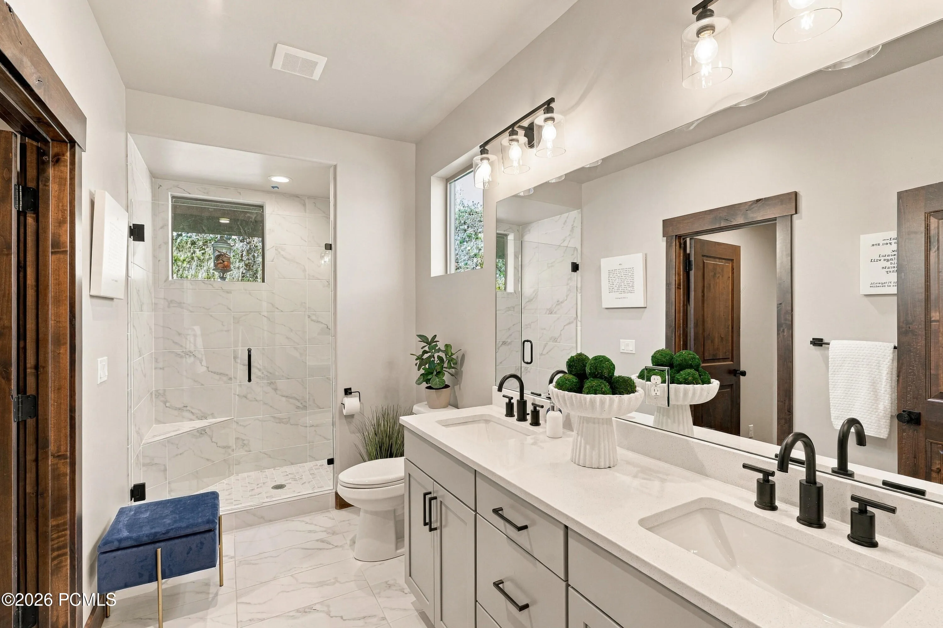 Bathroom 2 on Main, Dual Sinks, Oversized Shower with Seat, Access from Hallway, Laundry area or Bedroom