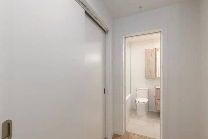 Bathroom featuring a white toilet, light wood-finish vanity, and a coordinating medicine cabinet