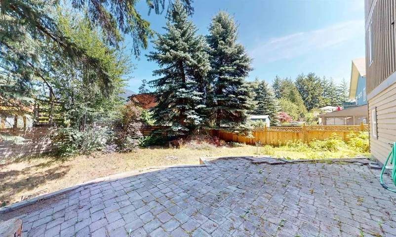 Fenced backyard with a patio area