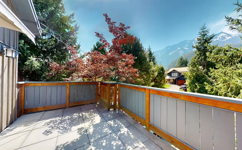 Patio / terrace with a mountain view