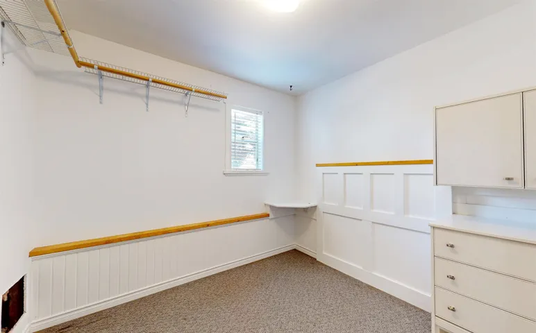 Spacious closet with light carpet