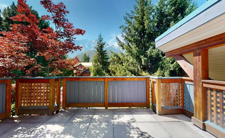 View of patio / terrace featuring a mountain view