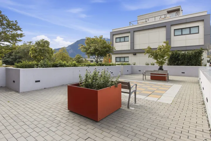 View of patio with a mountain view