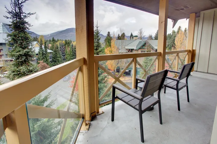 Balcony with a mountain view