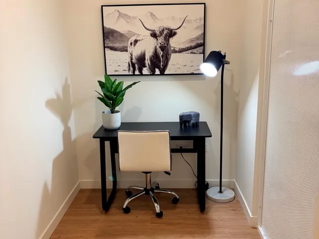 Office area with light wood finished floors