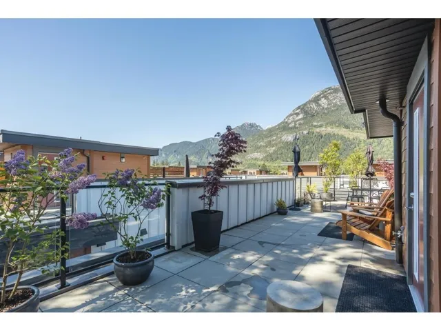 View of patio featuring a mountain view