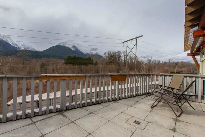 View of patio / terrace featuring a mountain view