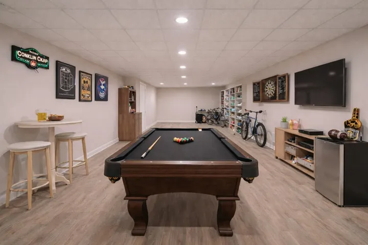 Rec room featuring billiards table, recessed lighting, and light wood-style floors