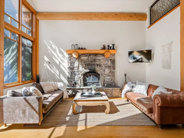 Living room featuring a fireplace and wood finished floors