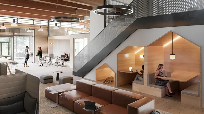 Lobby with a towering ceiling