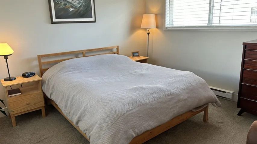 Carpeted room with light neutral wall paint