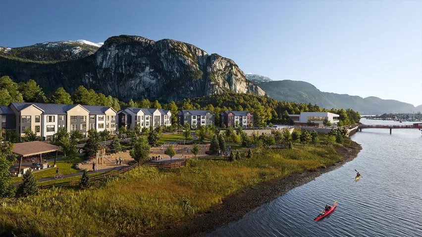 View of mountain background featuring a large body of water