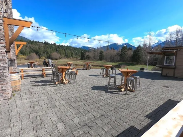 View of patio featuring a mountain view