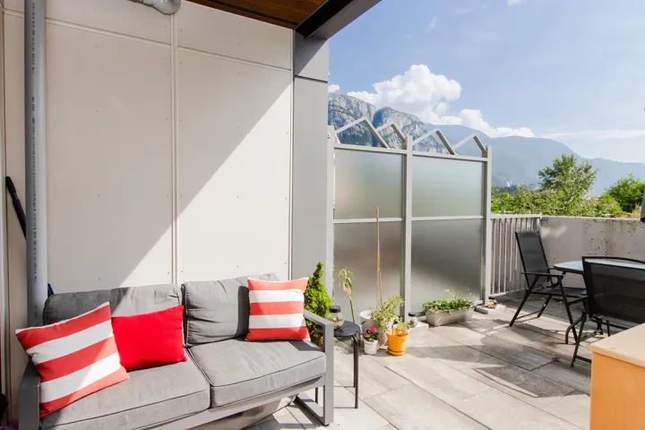 View of patio with a mountain view