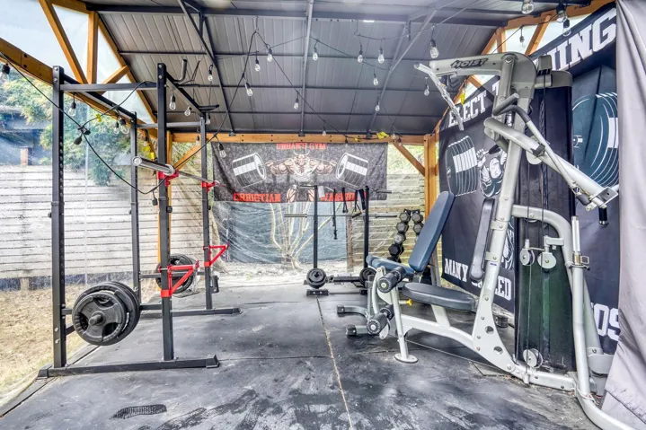Workout area with concrete floors
